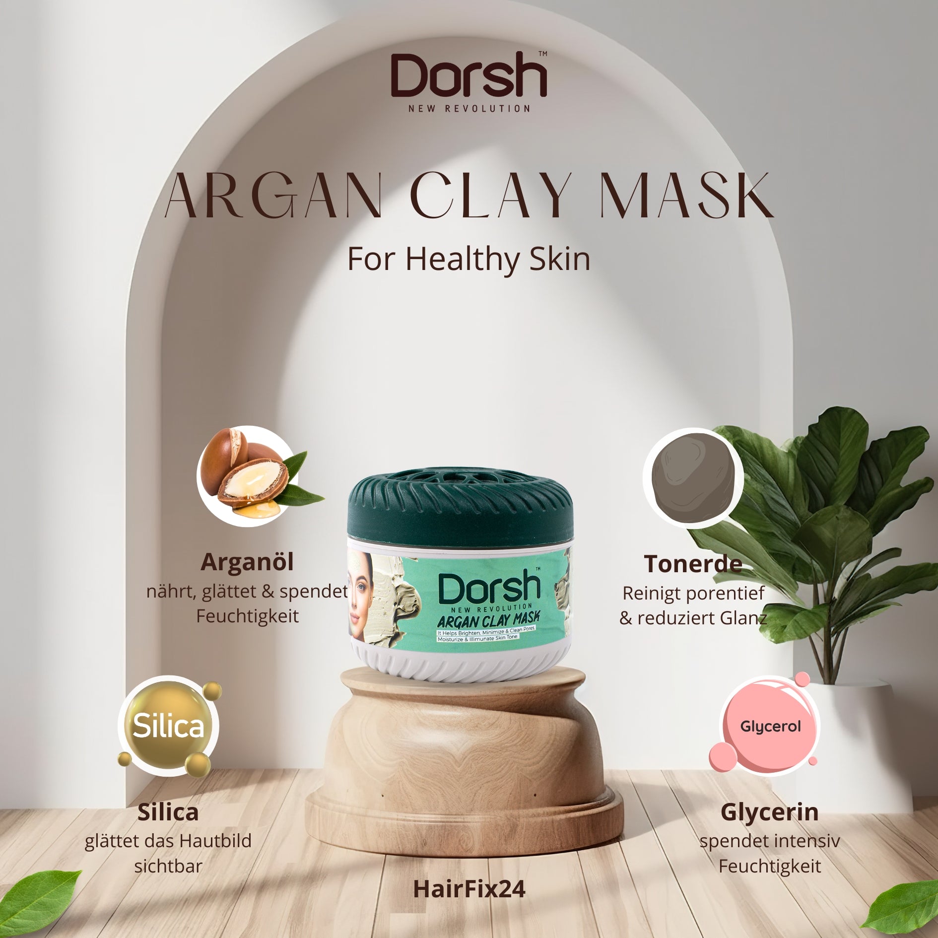 Clay Maske mit Arganöl – Tiefenreinigung & Feuchtigkeitspflege bei unreiner Haut – 400 g