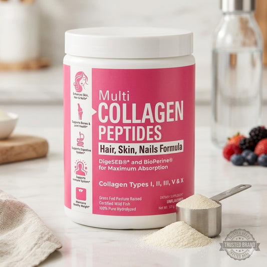 Multi Kollagen Peptide Pulver 300g – 5-in-1 Komplex mit Hyaluron, Biotin & Zink
