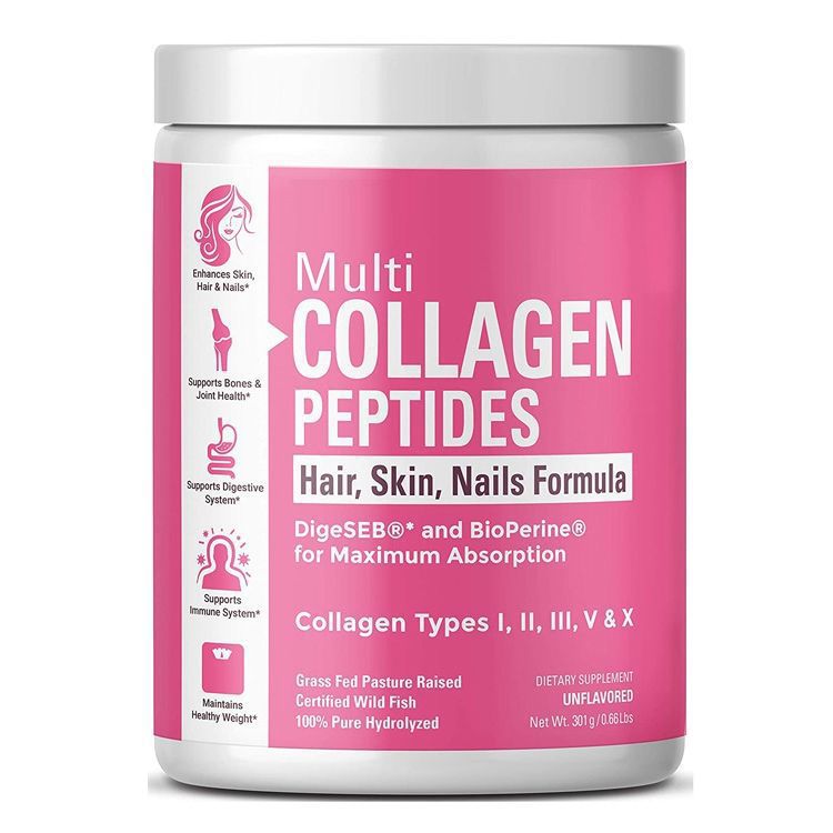 Multi Kollagen Peptide Pulver 300g – 5-in-1 Komplex mit Hyaluron, Biotin & Zink