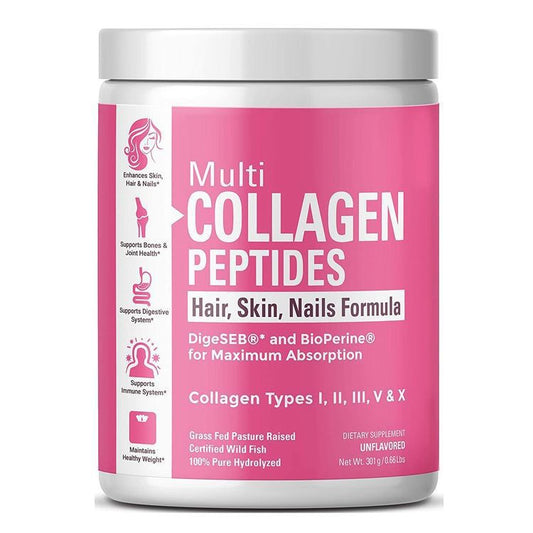 Multi Kollagen Peptide Pulver 300g – 5-in-1 Komplex mit Hyaluron, Biotin & Zink